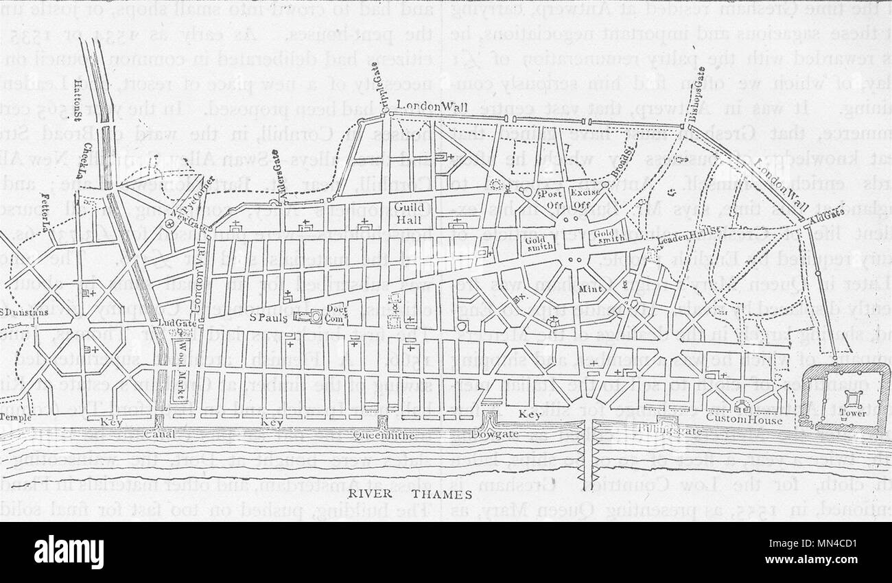 Città di Londra. Wren's piano per la ricostruzione di Londra c1880 antica mappa grafico Foto Stock