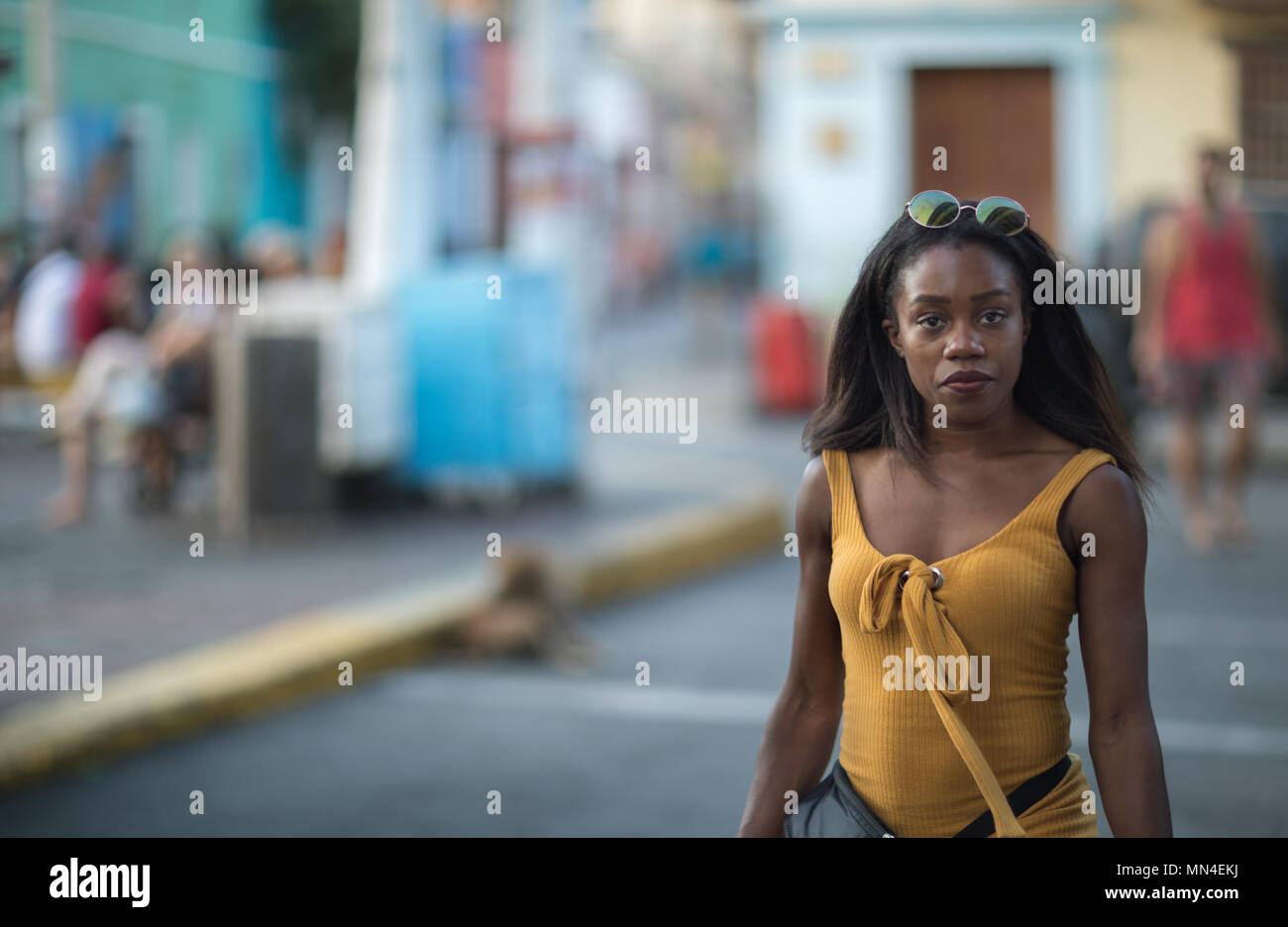 Una donna, Getsemani, Cartagena, Colombia Foto Stock