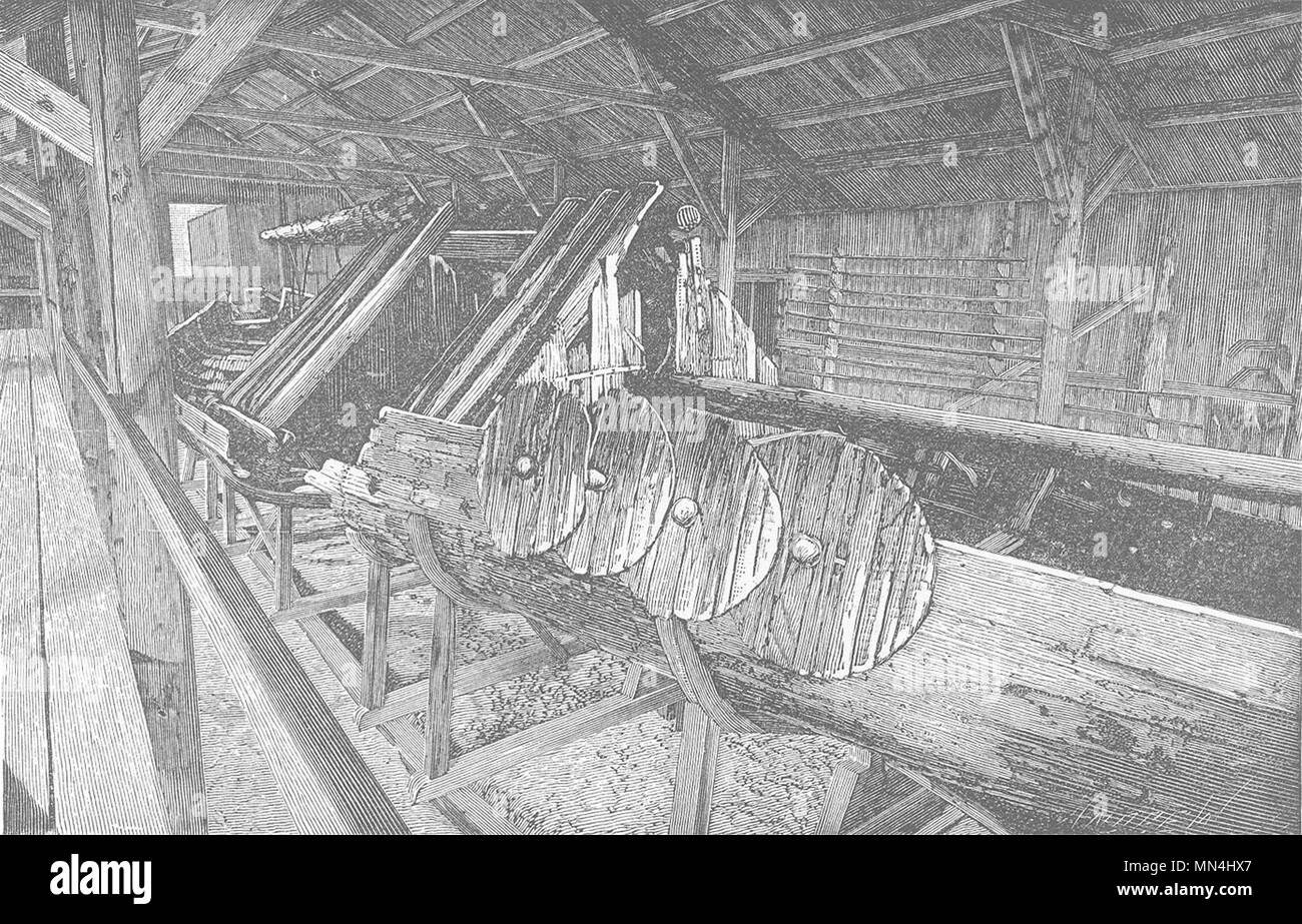 La Norvegia. Il Vichingo della nave nel suo capannone di Christiania (Oslo) 1890 antica stampa Foto Stock
