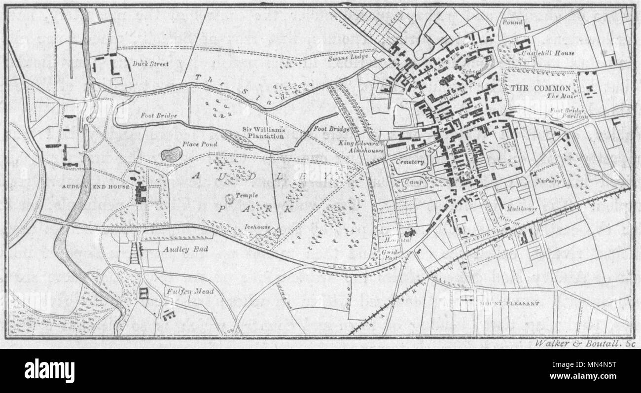 ESSEX. Audley End, schizzo 1898 antico piano vintage chart Foto Stock