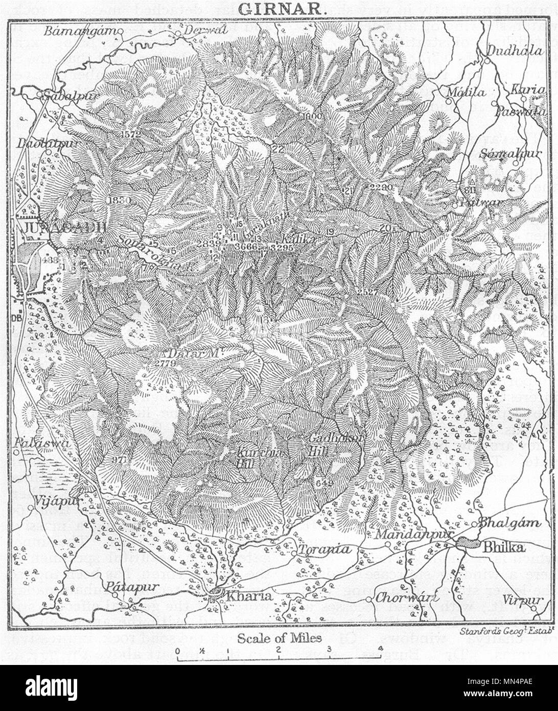 INDIA BRITANNICA. Girnar Hill (Girinagar), Junagadh, Gujarat 1924 old vintage map Foto Stock