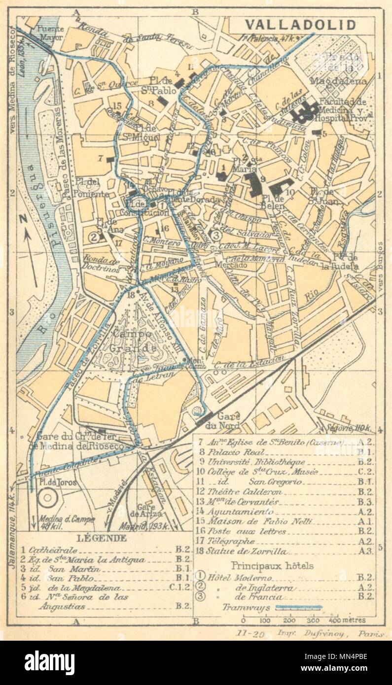 Spagna. Valladolid 1921 old vintage map piano grafico Foto Stock