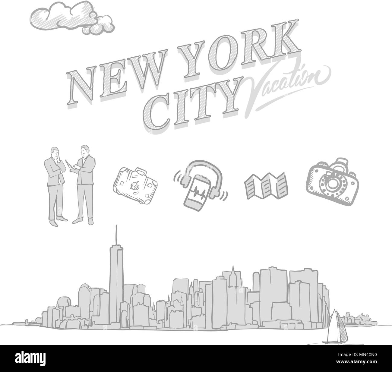 New York City travel bozzetti, set disegnati a mano a disegni vettoriali. Illustrazione Vettoriale
