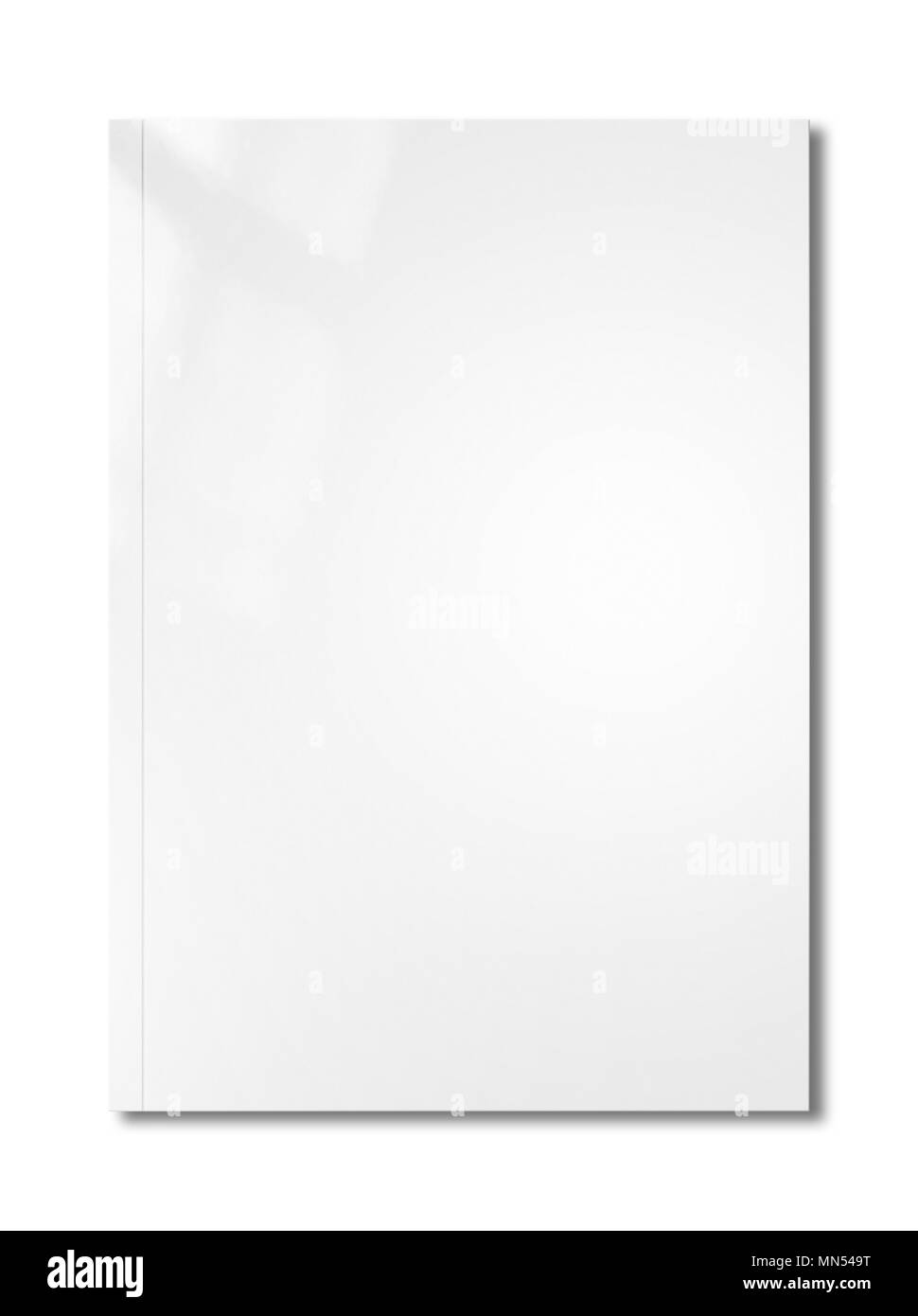 White Copertina booklet isolato su sfondo bianco, mockup modello Foto Stock