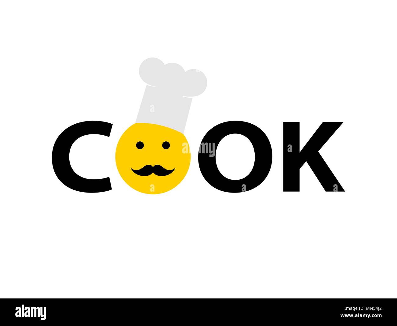 Gialli Smiley in chef il tappo in parola cucinare su sfondo bianco Illustrazione Vettoriale
