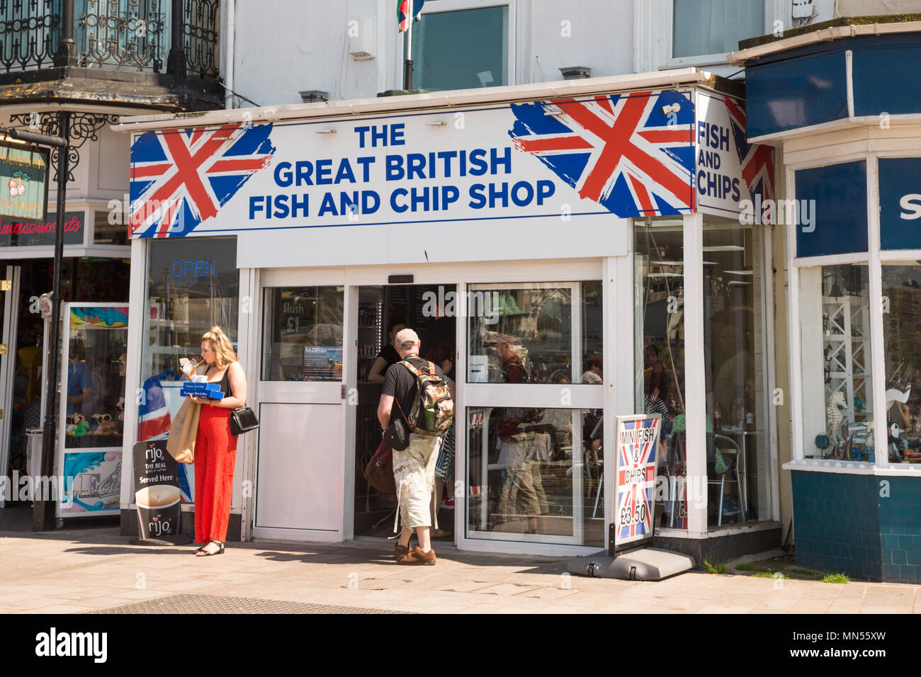 Pesce e chip shop, Torquay, Regno Unito Foto Stock