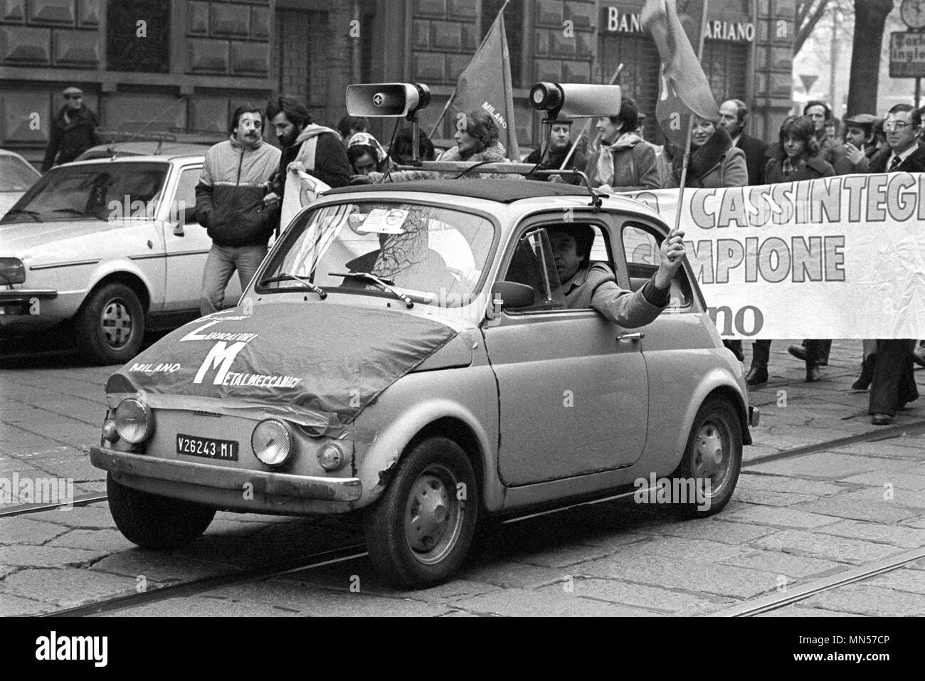 Milano (Italia), la dimostrazione della meccanica di metallo lavoratori (1978) Foto Stock