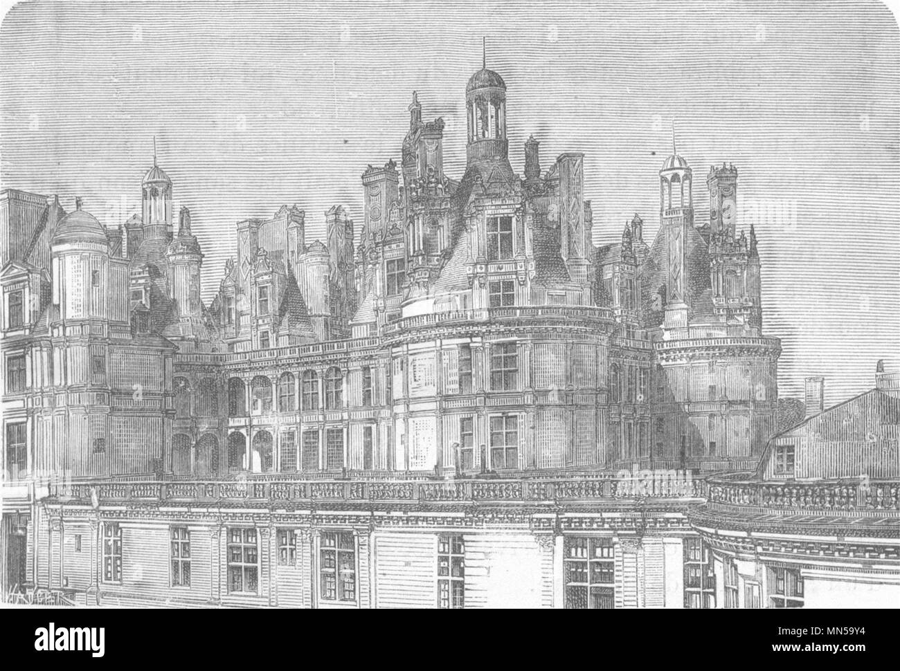 LOIR-et-Cher. Chambord. Chateau de Chambord, aile de Henri II 1880 antica stampa Foto Stock