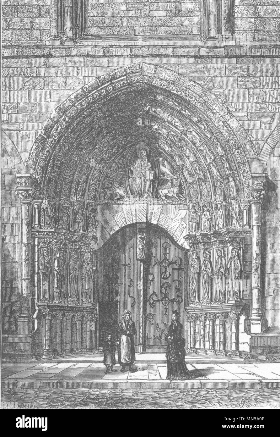 MAINE-et-Loire. Angers. Le Portail de la Cathedrale 1880 antica stampa Foto Stock