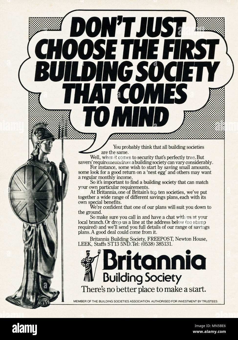 Anni ottanta originale vecchia vintage pubblicità pubblicità Britannia Building Society nella rivista inglese circa 1980 Foto Stock