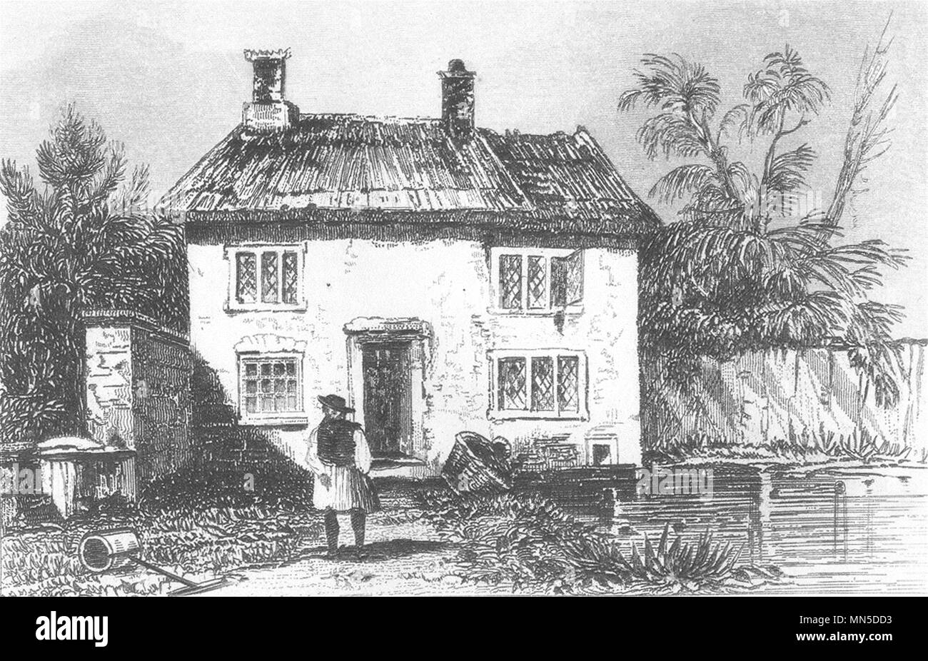 SOMERSET. Luogo di nascita di John Locke, Wrington. DUGDALE 1845 antica stampa Foto Stock