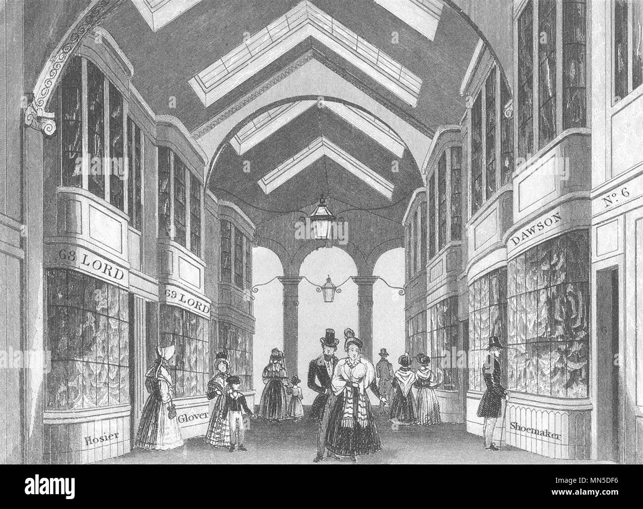 Londra. Interno del Burlington Arcade di Londra. DUGDALE 1845 antica stampa Foto Stock