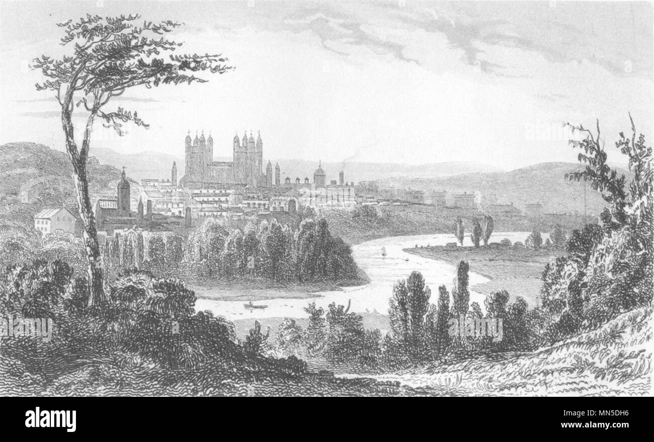 DEVON. Città di Exeter, da Exwick Hill. DUGDALE 1845 antica stampa Foto Stock