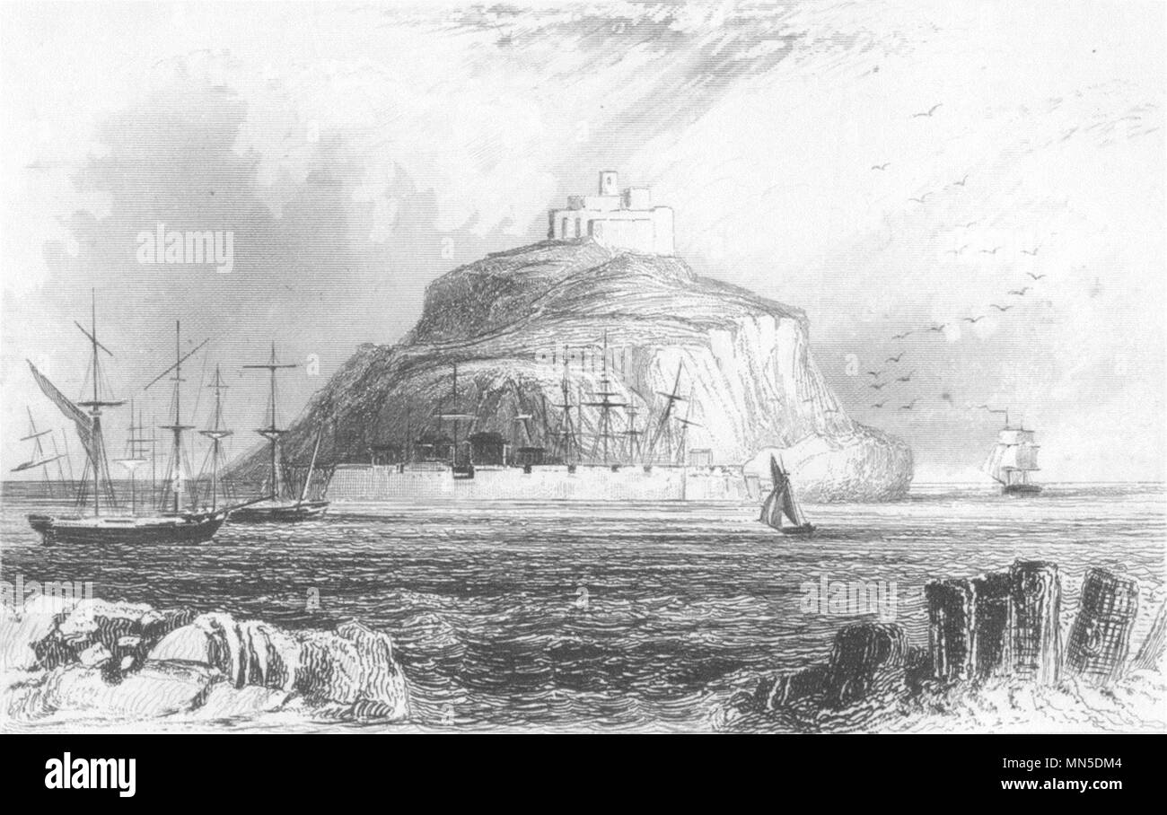 La Cornovaglia. St Michael's Mount, Cornwall. DUGDALE 1845 antica immagine di stampa Foto Stock