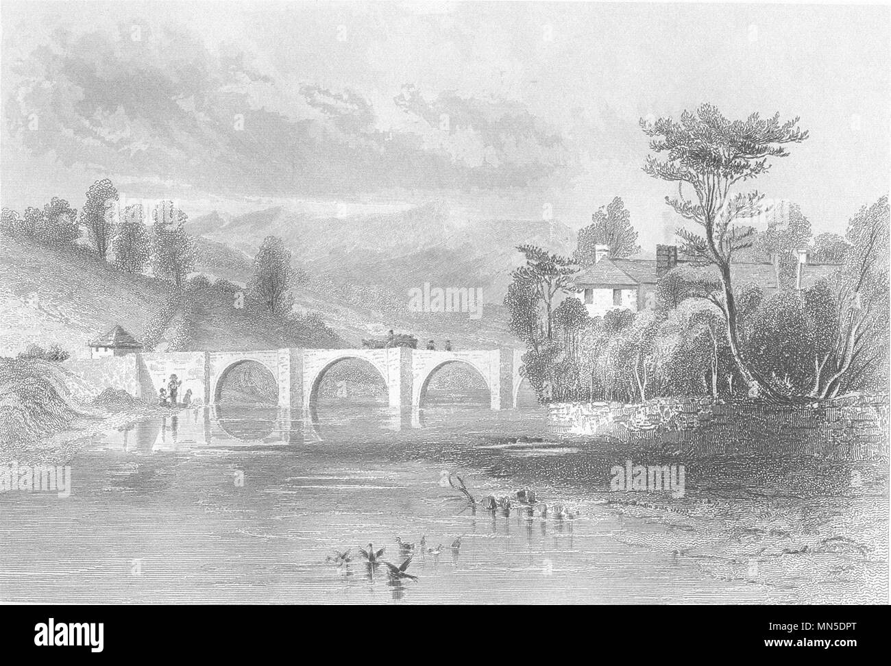 NORTHUMBERLAND. Rothbury ponte sul fiume Coquet, Northumberland. DUGDALE 1845 Foto Stock