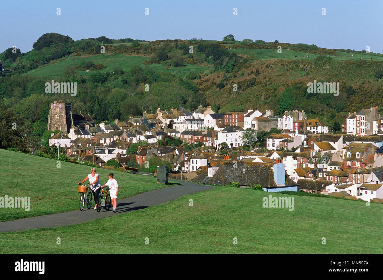Hastings Old Town, East Sussex Regno Unito, dal West Hill, guardando verso est Foto Stock