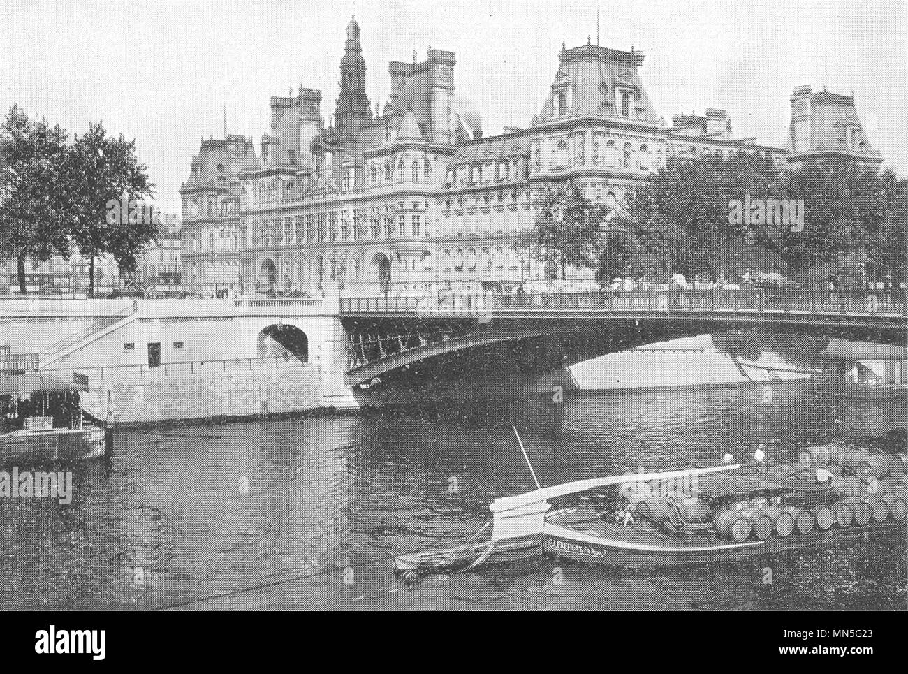 Parigi. Parigi. La Seine au ras de l'Hôtel de ville 1900 antica stampa Foto Stock