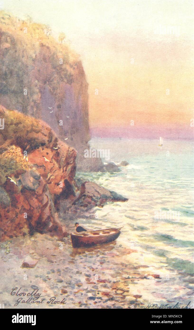 CLOVELLY. Gallant Rock. North Devon 1906 antica vintage delle immagini di stampa Foto Stock