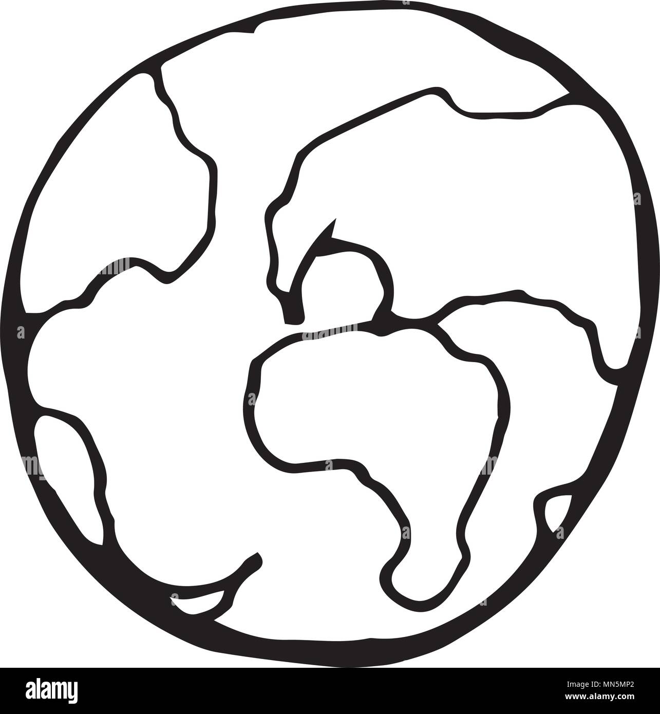 Bianco e Nero Terra schizzo in stile infantile. Vettore grafico. Illustrazione Vettoriale