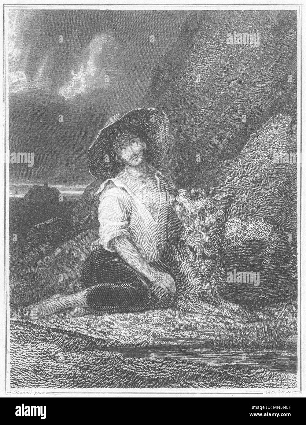 I CANI. " Il giovane pastore e il suo cane". (Edward Jesse) 1858 antica stampa Foto Stock