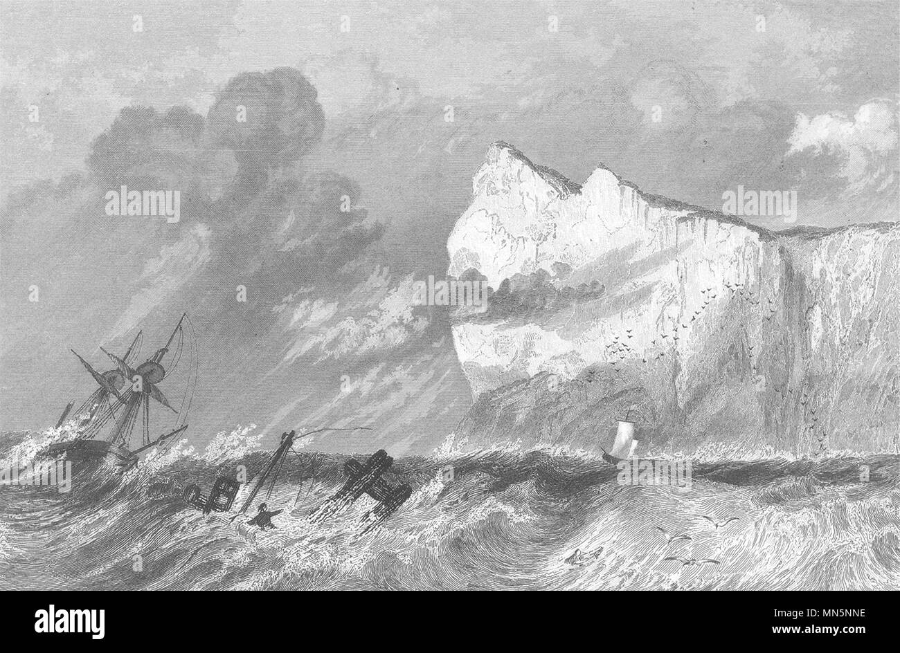 KENT. Il Shakespeare Cliff, Dover. Mare. Naufragio. Sargent. 1846 antica stampa Foto Stock