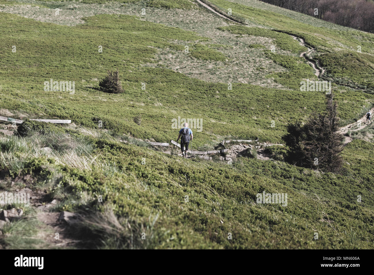 Gli escursionisti a piedi verso il basso dalla parte superiore della montagna Foto Stock