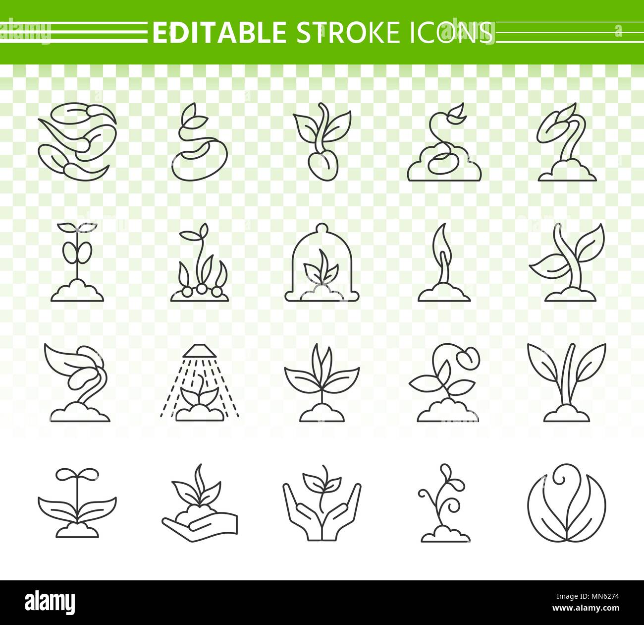 Il germoglio di una linea sottile set di icone. Profilo segno web kit di semi. Germoglio icona lineare collezione include flower, il suolo e per la semina. Semplice e chiaro simbolo del vettore. Illustrazione Vettoriale