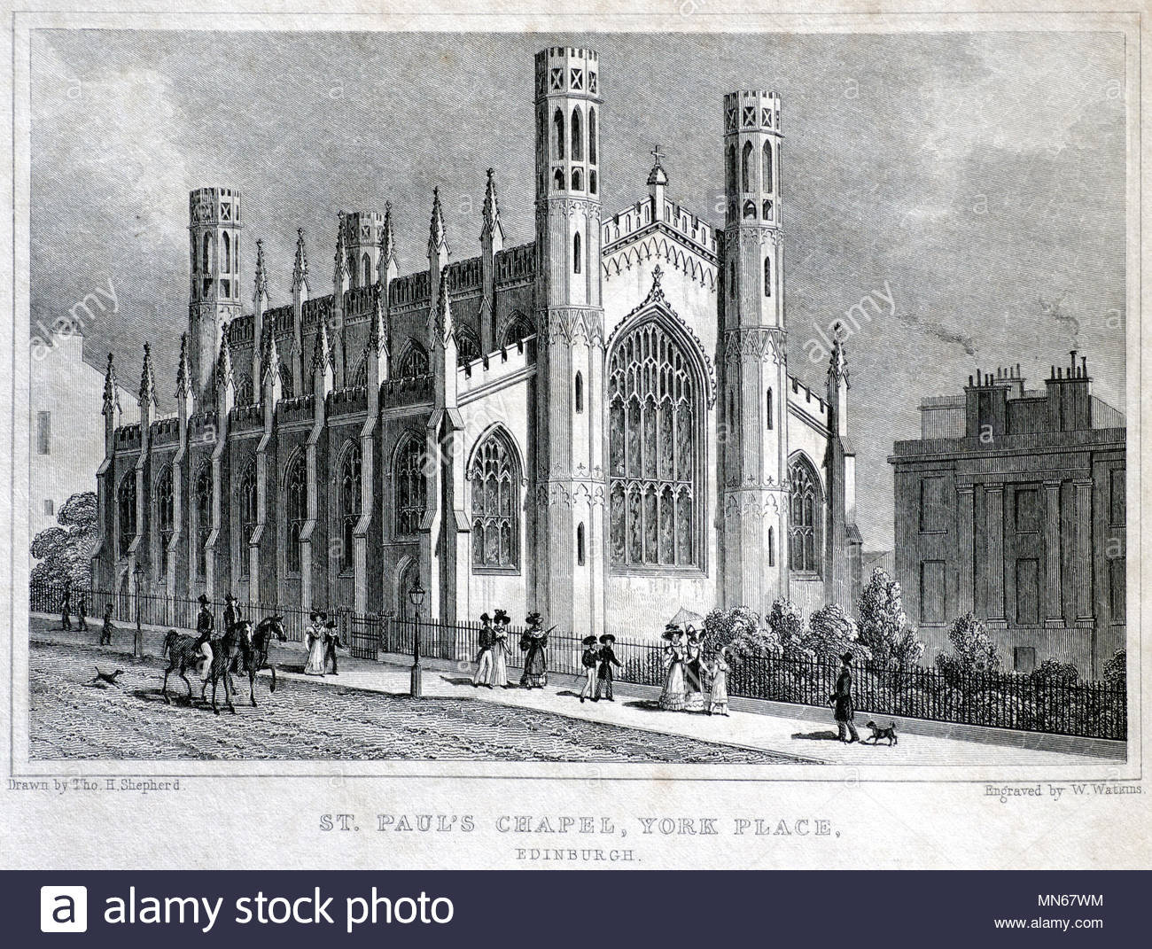 San Paolo Cappella, York Place Edinburgh, antica incisione da 1829 Foto Stock