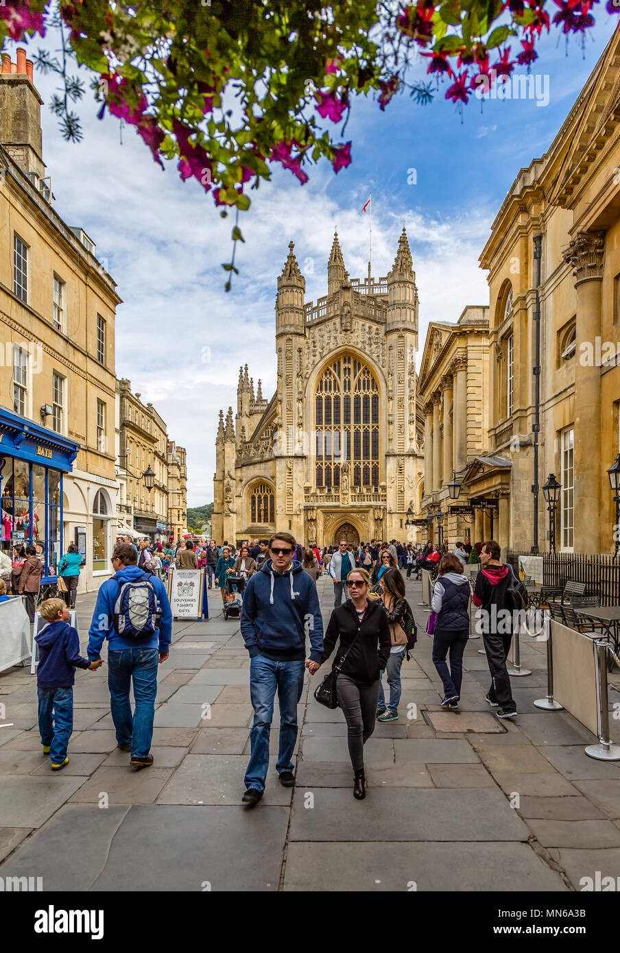 Abbazia di Bath presi in bagno, Somerset, Regno Unito il 24 agosto 2014 Foto Stock