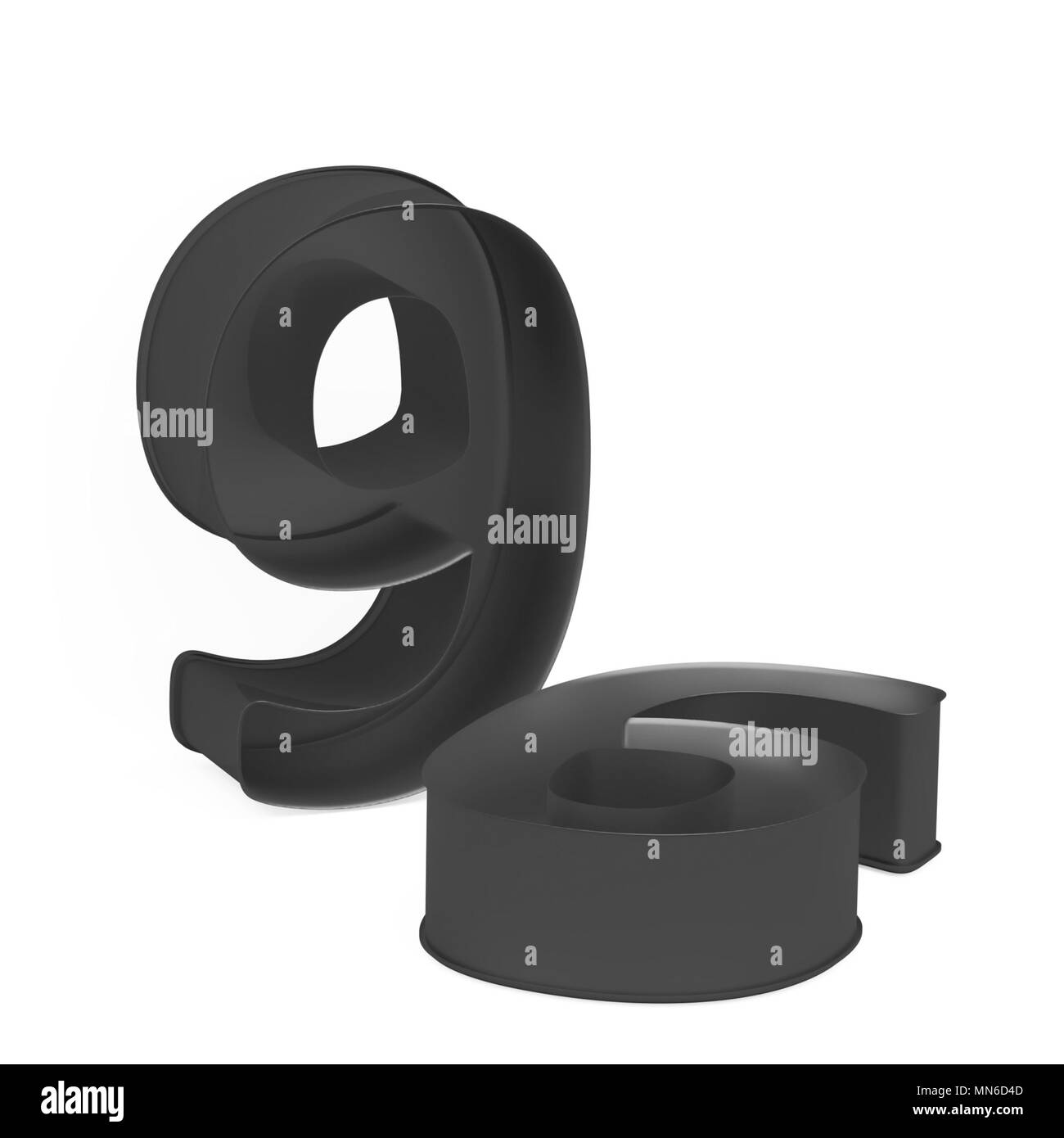 Metallo anodizzato cottura antiaderente o PTFE tortiera impostato come cifra matematica 9 su sfondo bianco, rendering 3D immagine font Foto Stock