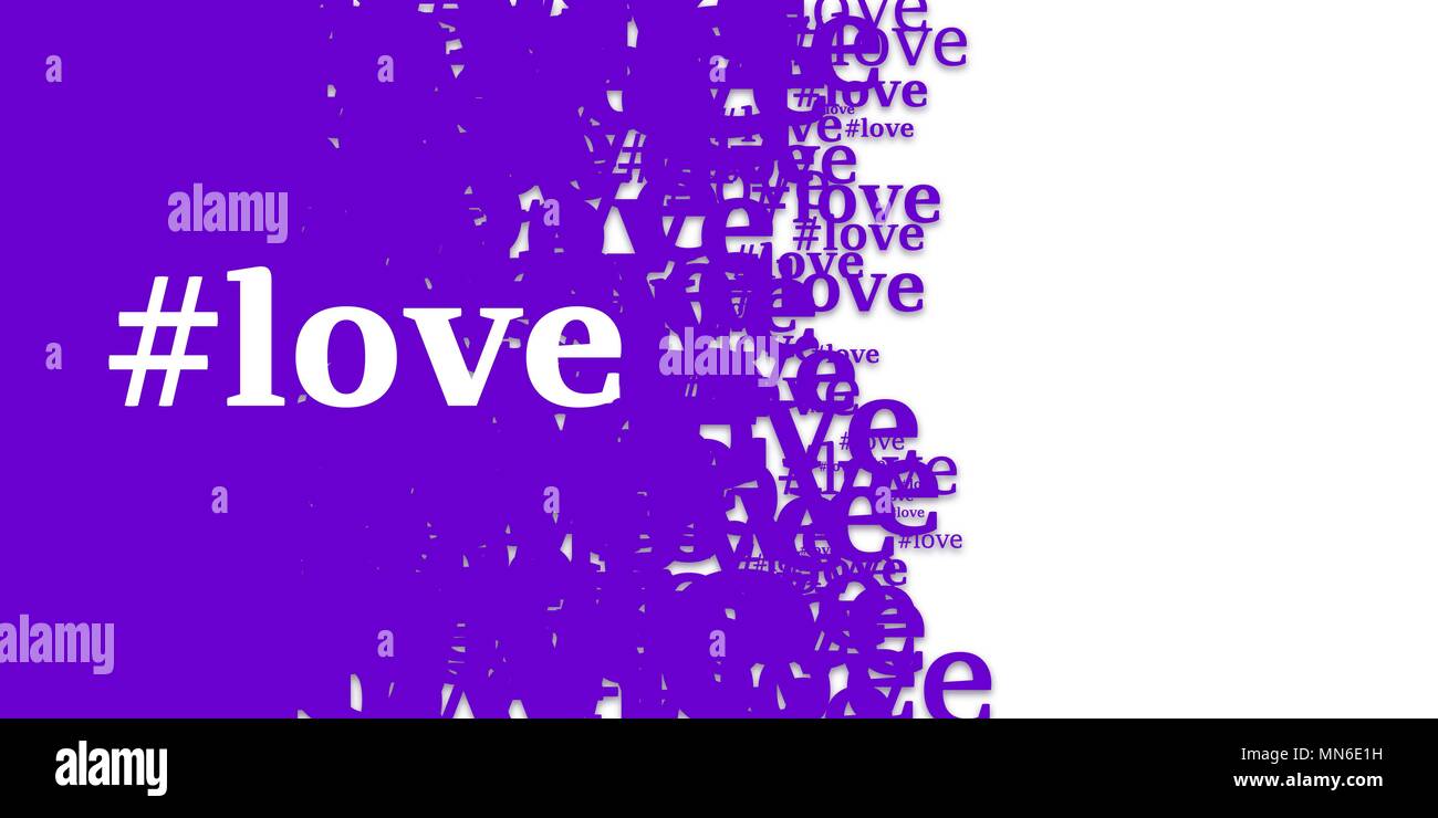 La parola amore con hashtag scarabocchiati su sfondo. Scheda vettore Illustrazione Vettoriale