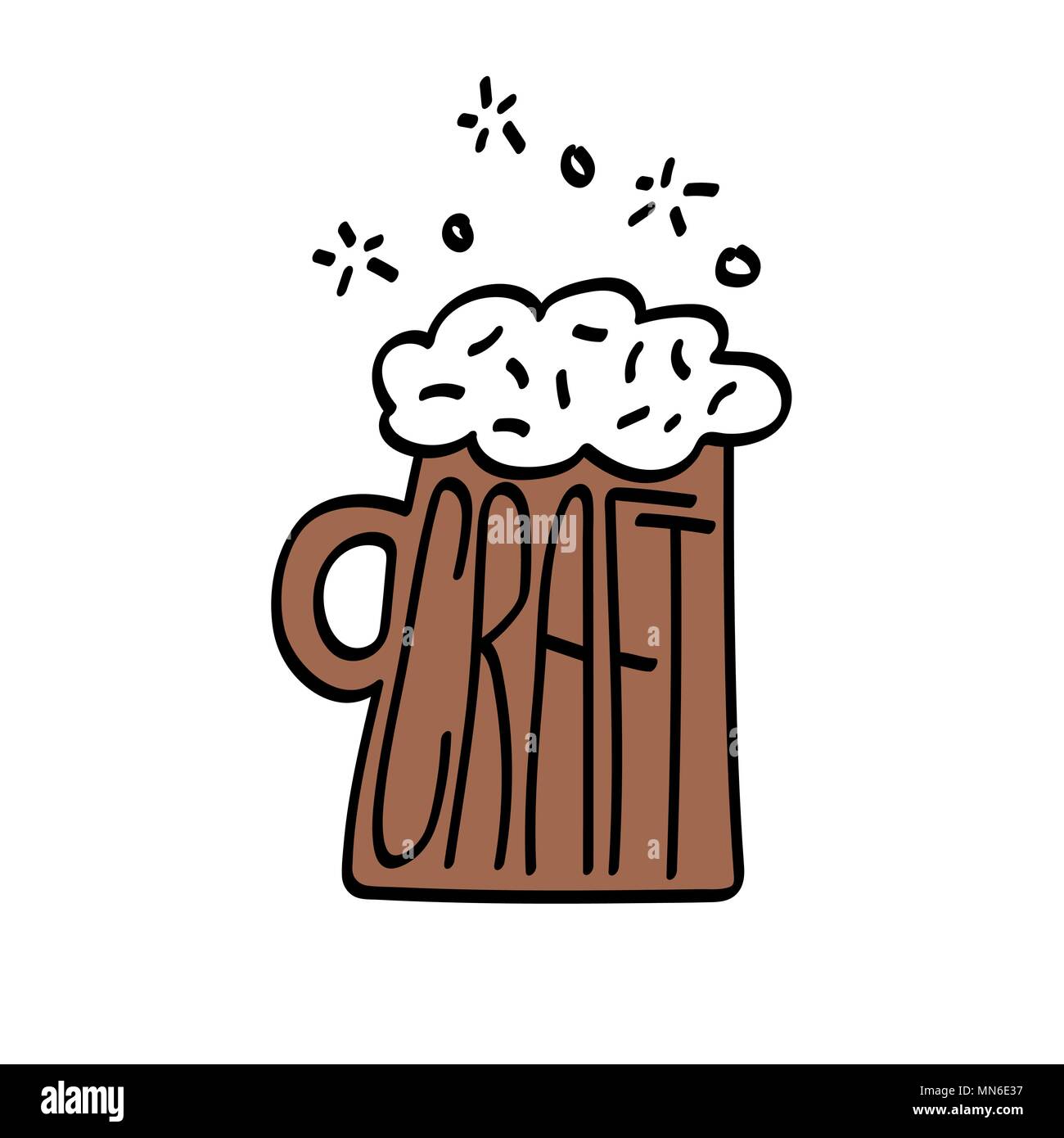 Cartoon la tazza con il buio la schiuma della birra e iscrizione Craft. isolato Illustrazione Vettoriale