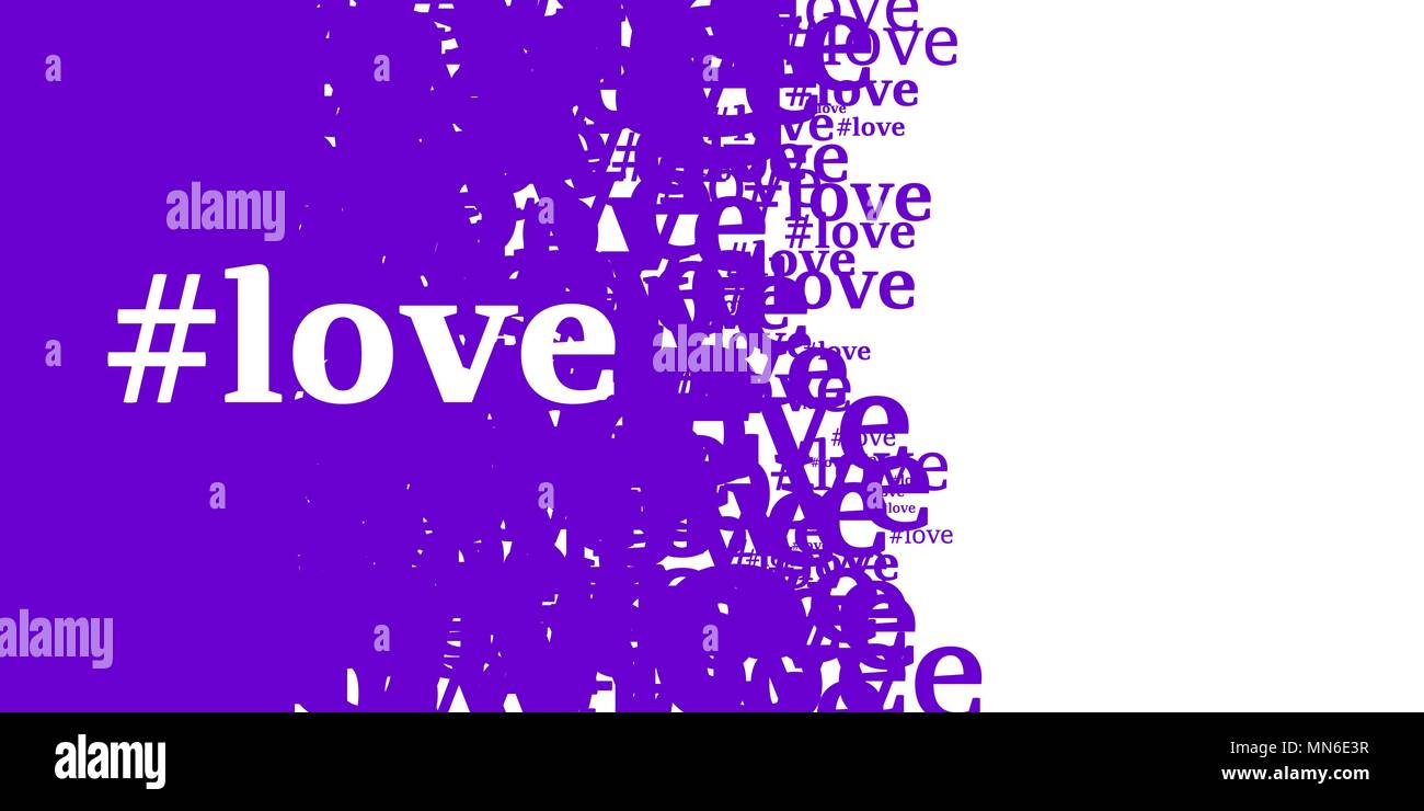 La parola amore con hashtag blu su sfondo bianco con parole scritte Illustrazione Vettoriale