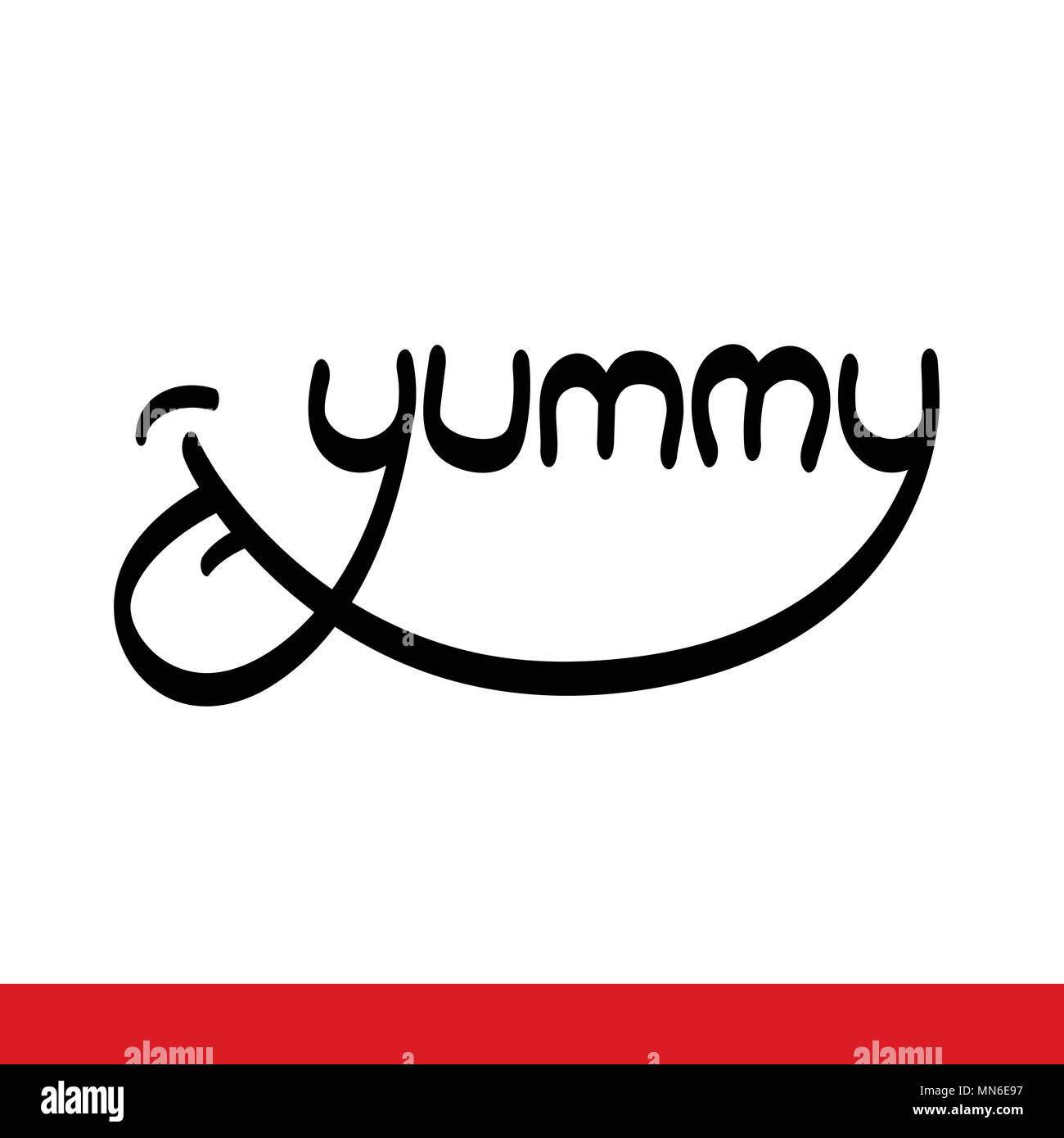 Yummy vettore lettering con linguetta sorridente leccamento delle labbra Illustrazione Vettoriale
