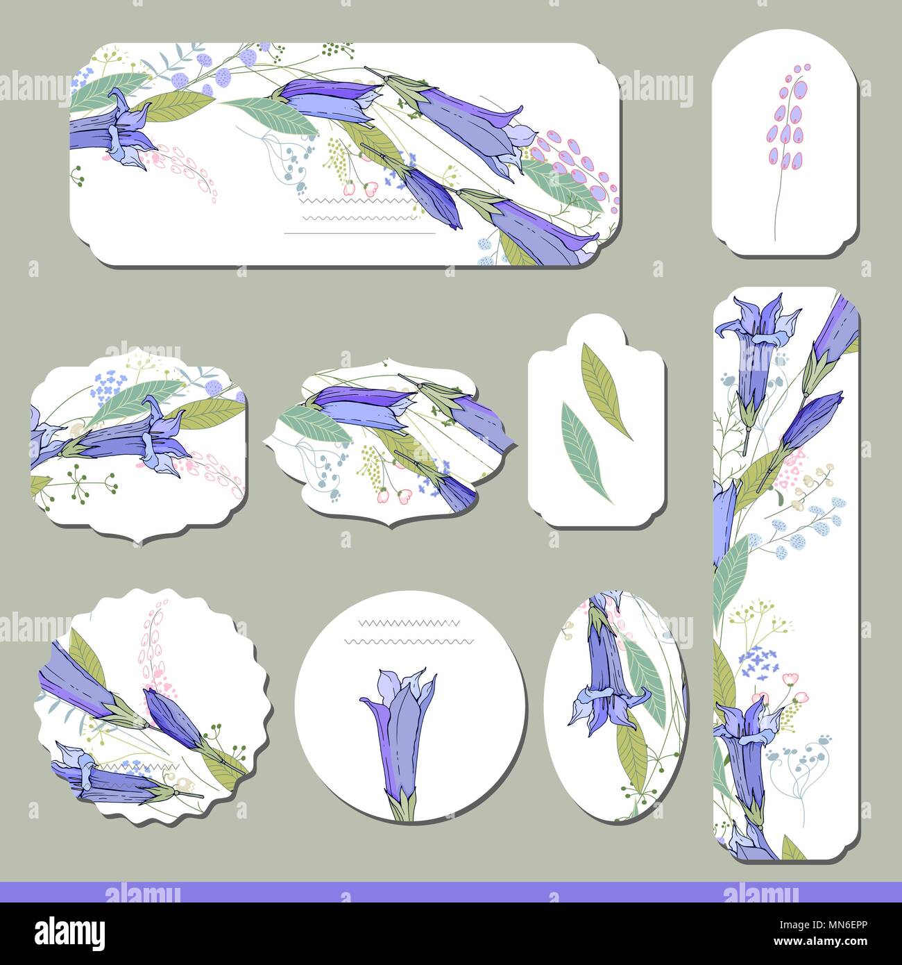 Raccolta con motivi floreali diverse etichette di carta per gli annunci. Illustrazione Vettoriale