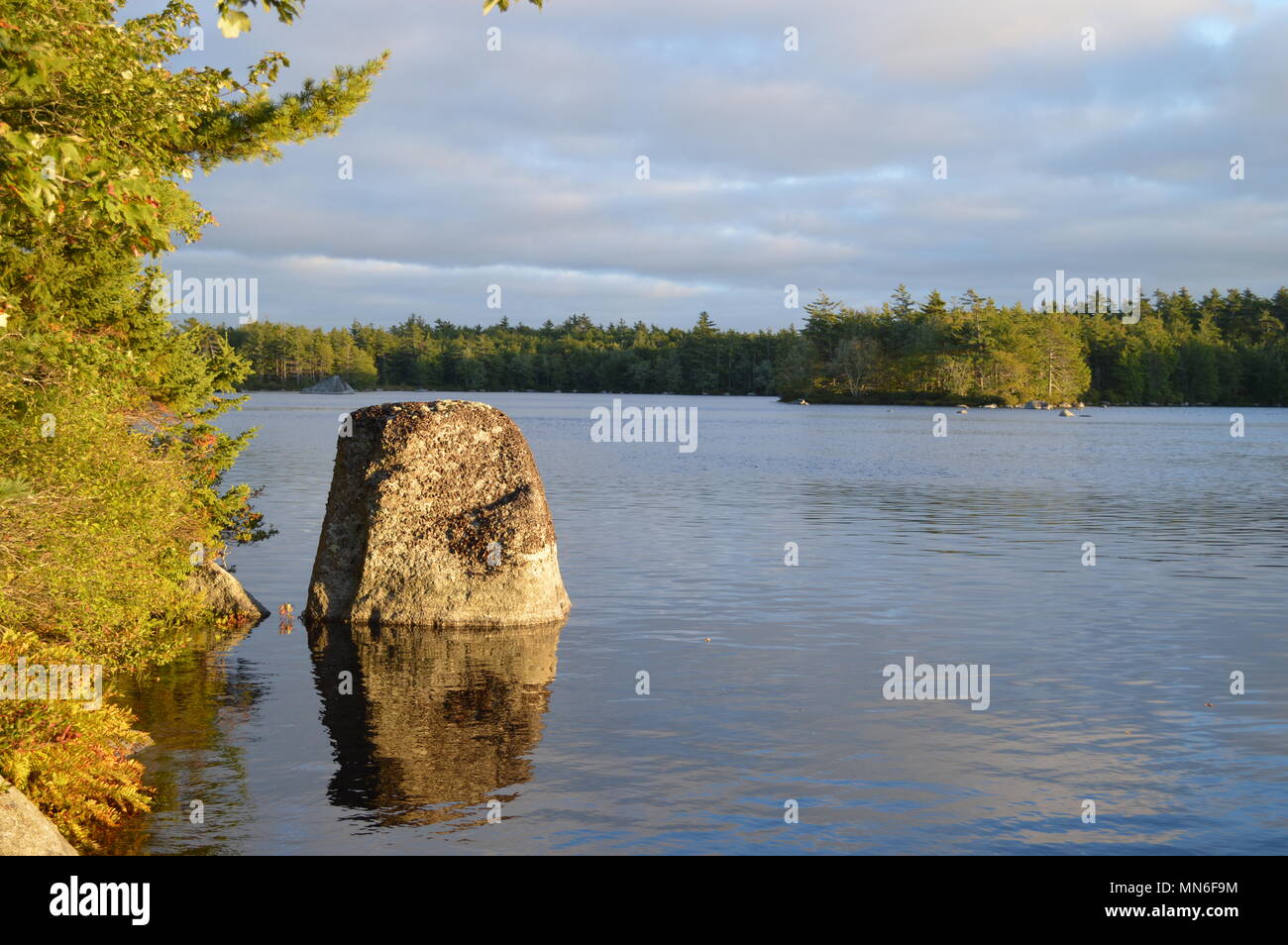 Rock riflettente nel lago McGill, NS Foto Stock