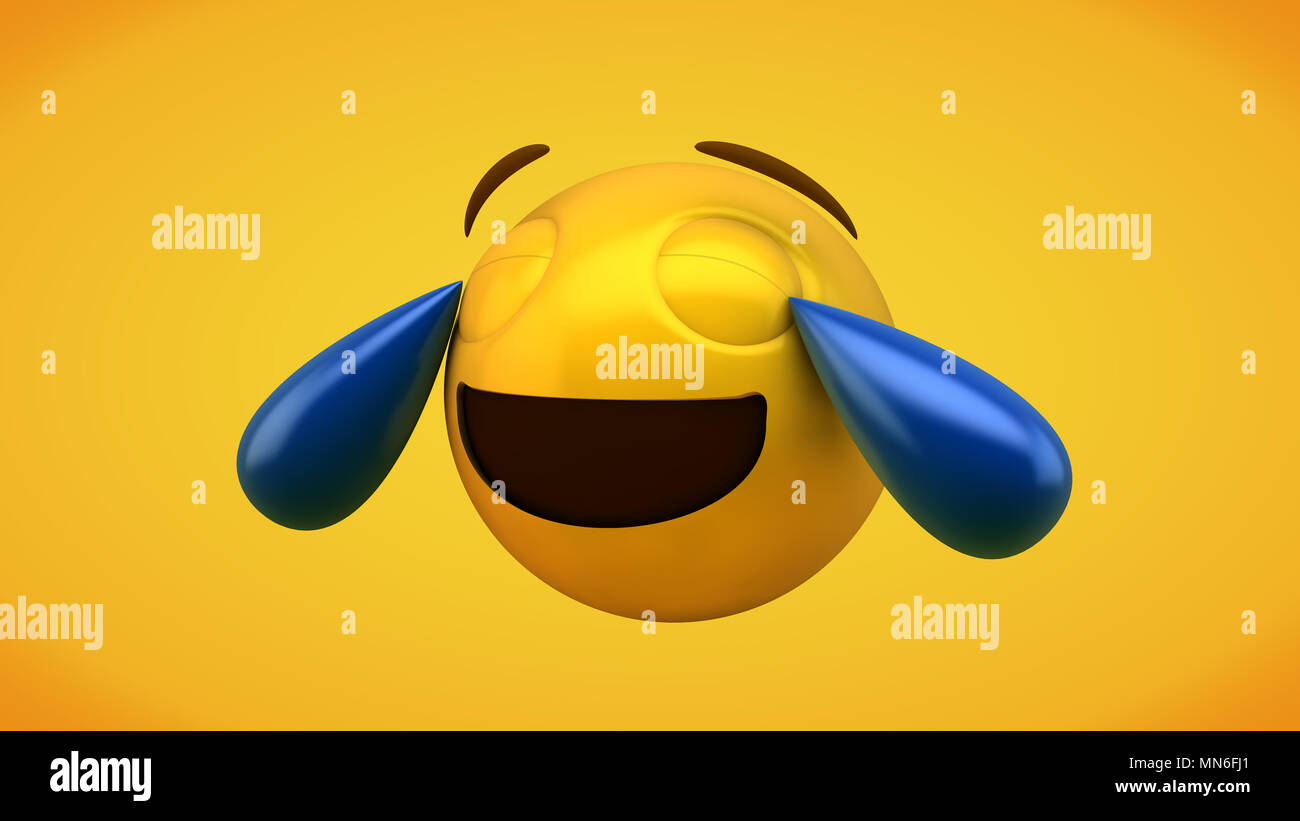 Ridendo emoticon 3D rendering con sfondo giallo Foto Stock