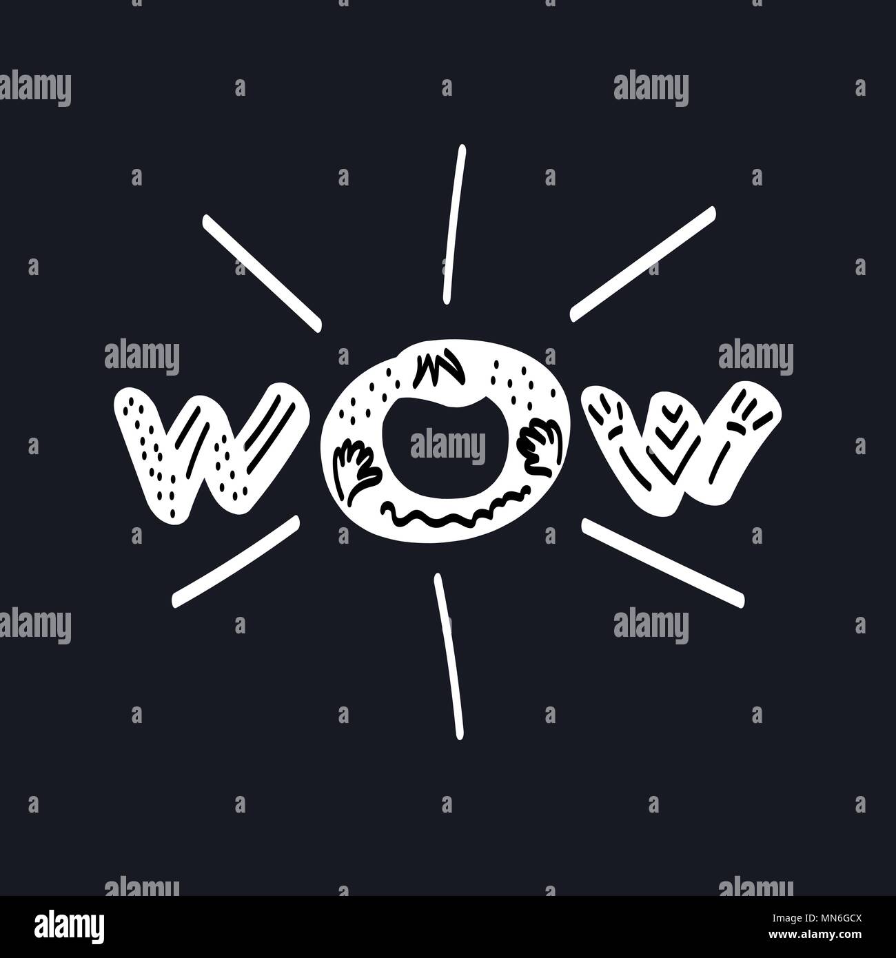 Iscrizione di WOW. Disegnato a mano parola di design per la carta, stampa poster, emblema, tessile, un panno di carta. Illustrazione Vettoriale Illustrazione Vettoriale