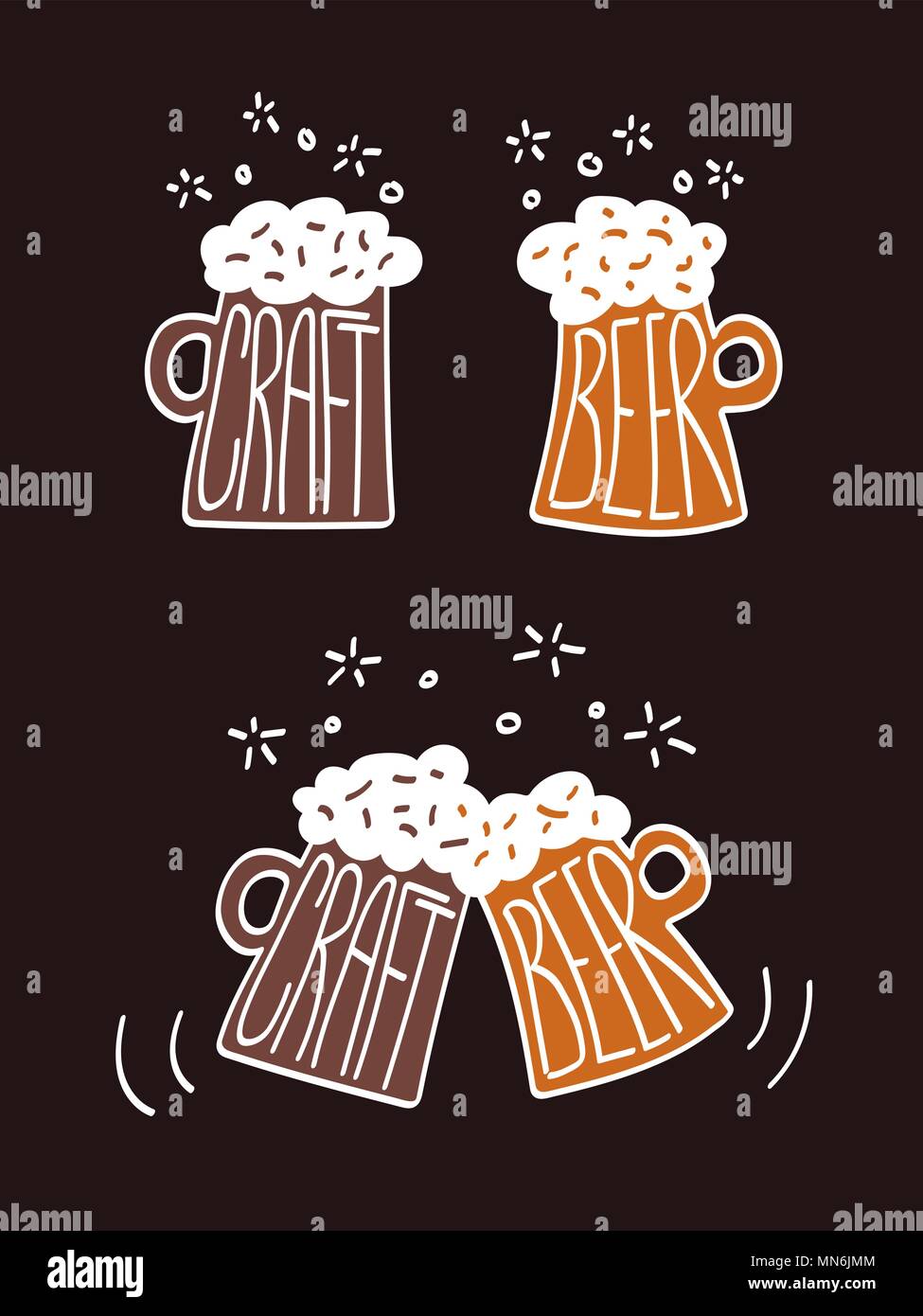 Due birre con schiuma. la birra artigianale segno per aziende di birra Illustrazione Vettoriale