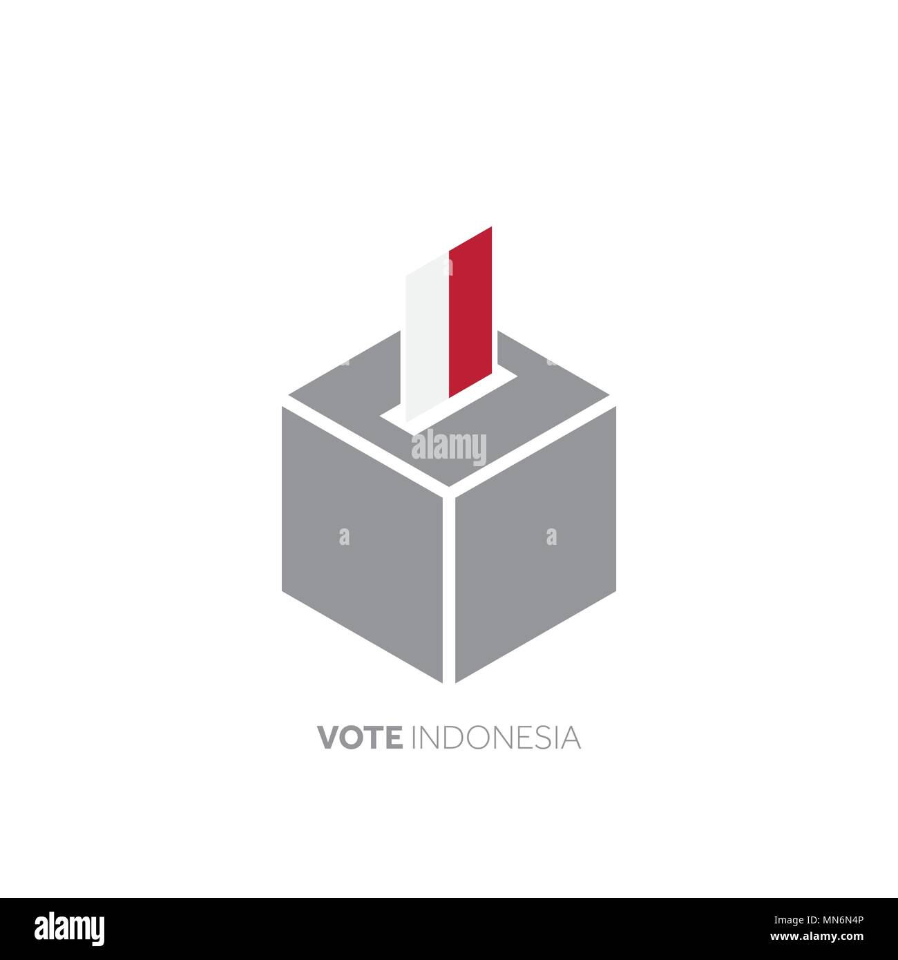 In Indonesia il concetto di voto. Bandiera nazionale e urne. Illustrazione Vettoriale