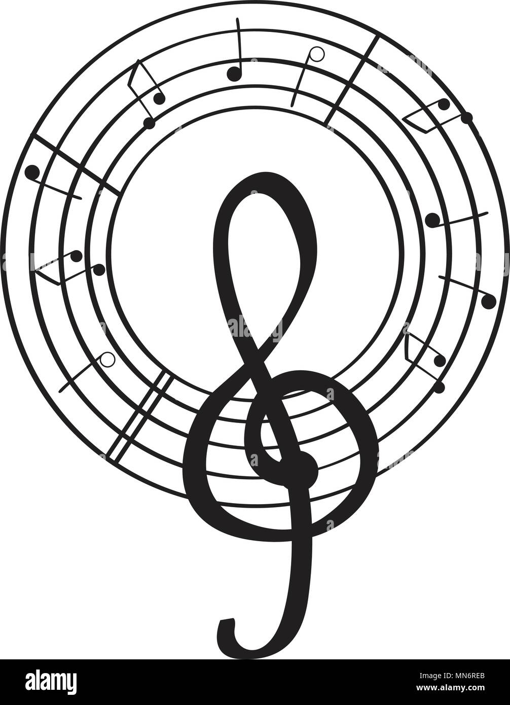 Set di note musicali su un pentacolo. Illustrazione Vettoriale design Illustrazione Vettoriale