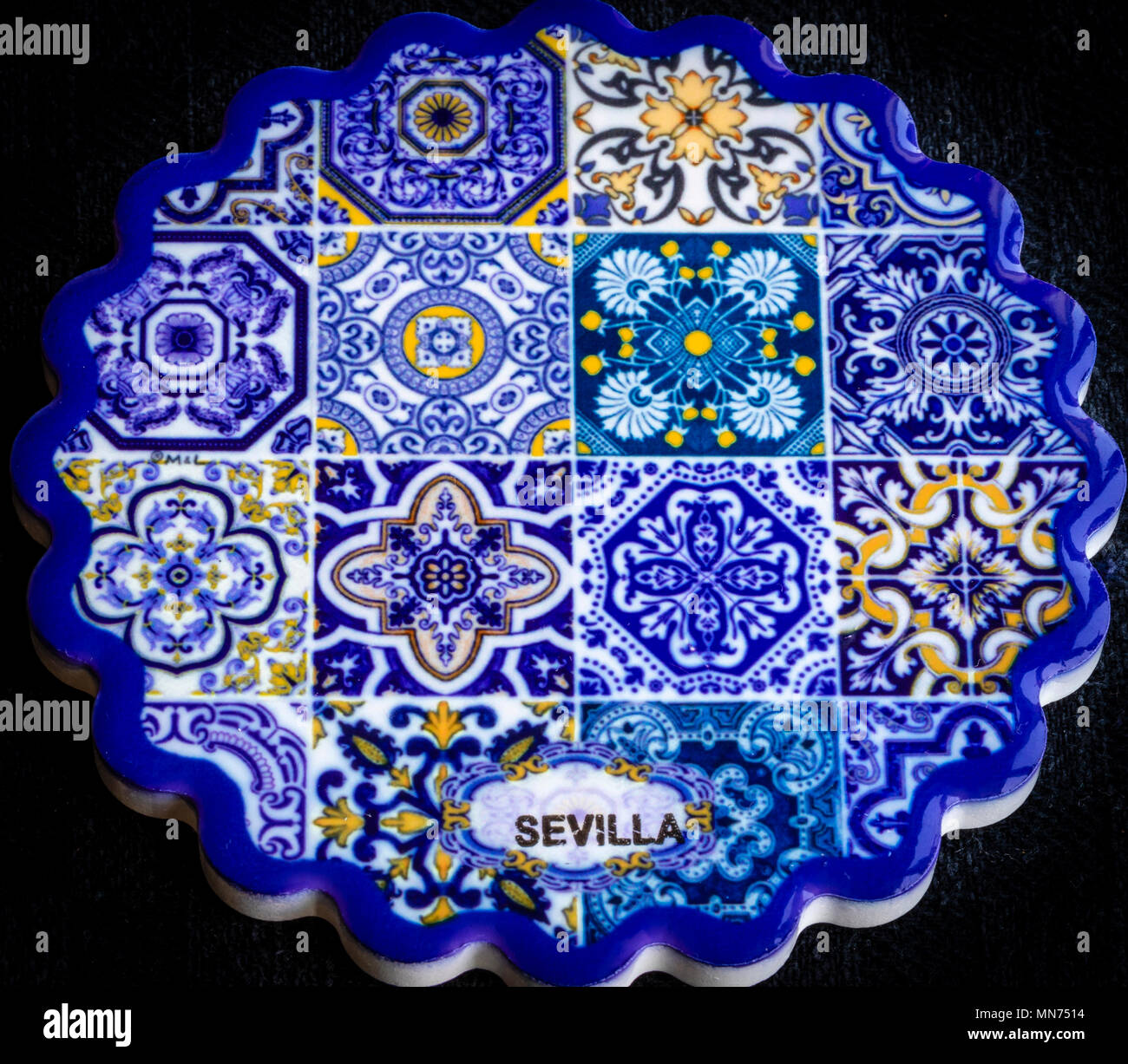 Spagnolo di piastrelle blu tipico di Siviglia in Spagna Foto Stock