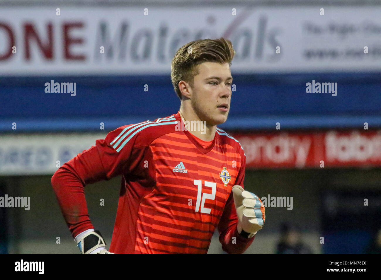 Bailey Peacock- Farrell giocando per l'Irlanda del Nord Under a Coleraine Showgrounds il 26 marzo 2018. 2019 UEFA Under 21 Qualificatore del campionato - Gruppo 2 - Irlanda del Nord 0 Islanda 0. Foto Stock
