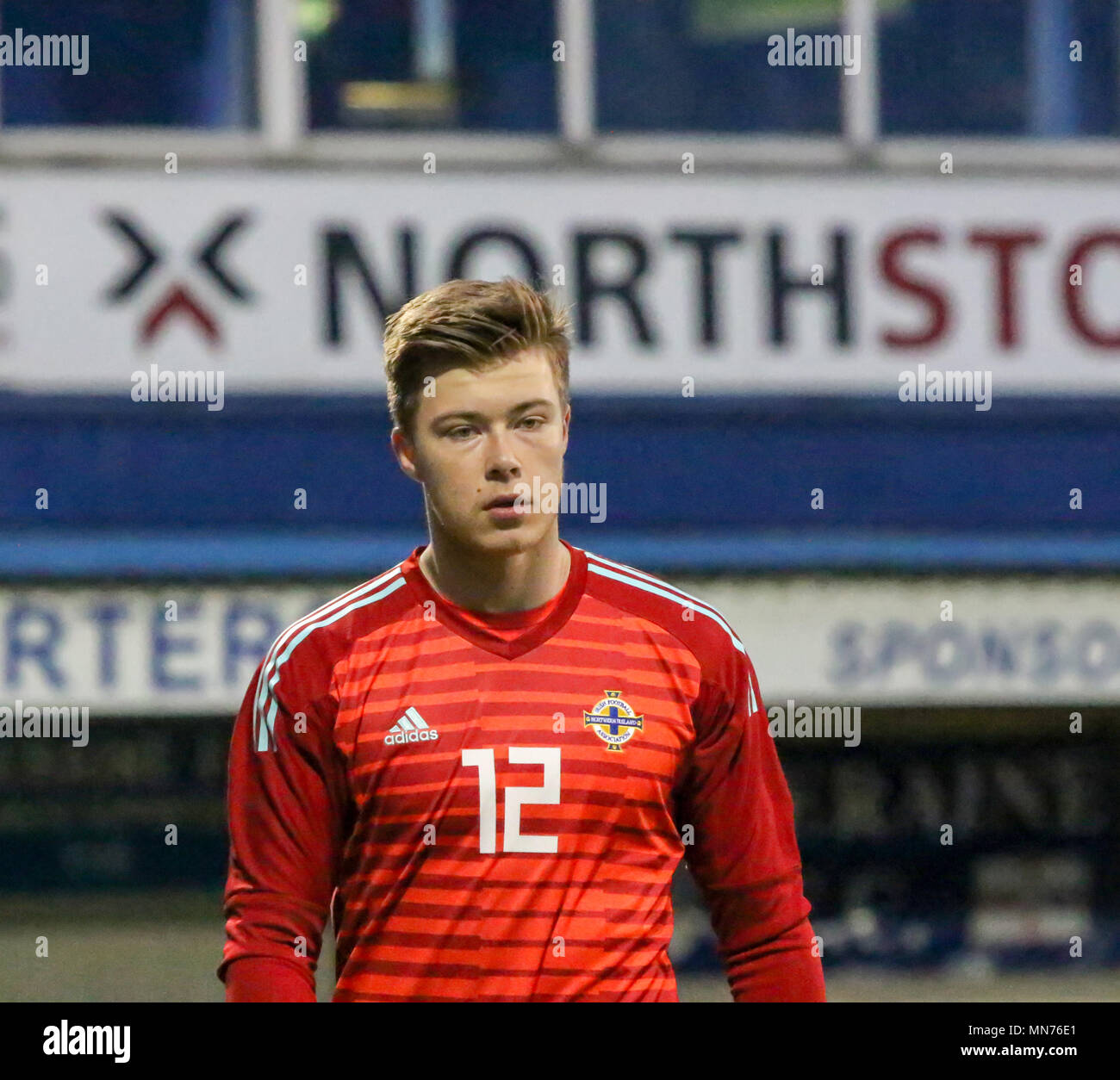 Bailey Peacock- Farrell giocando per l'Irlanda del Nord Under a Coleraine Showgrounds il 26 marzo 2018. 2019 UEFA Under 21 Qualificatore del campionato - Gruppo 2 - Irlanda del Nord 0 Islanda 0. Foto Stock
