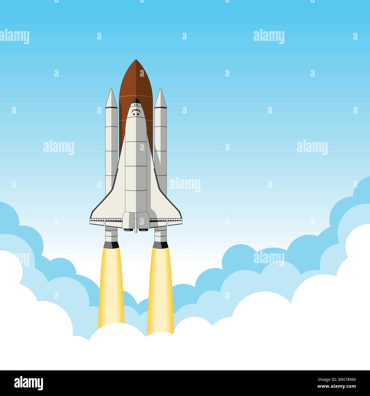 Navetta spaziale lancio. Sfondo con spazio per il testo. Illustrazione Vettoriale