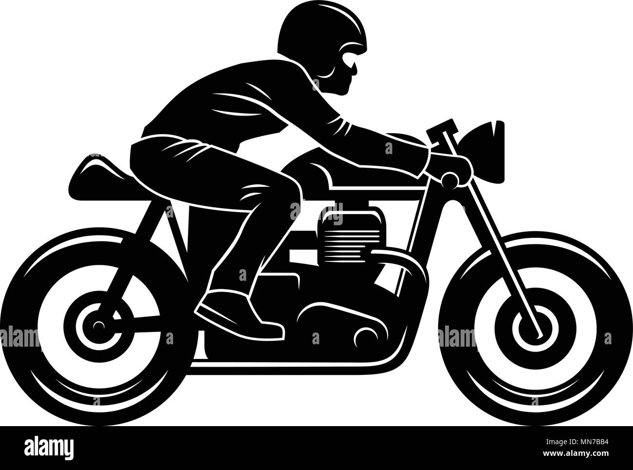 Cafe Racer silhouette isolato su bianco / motociclista / Vintage t-shirt graphic design / grafica Tee Illustrazione Vettoriale