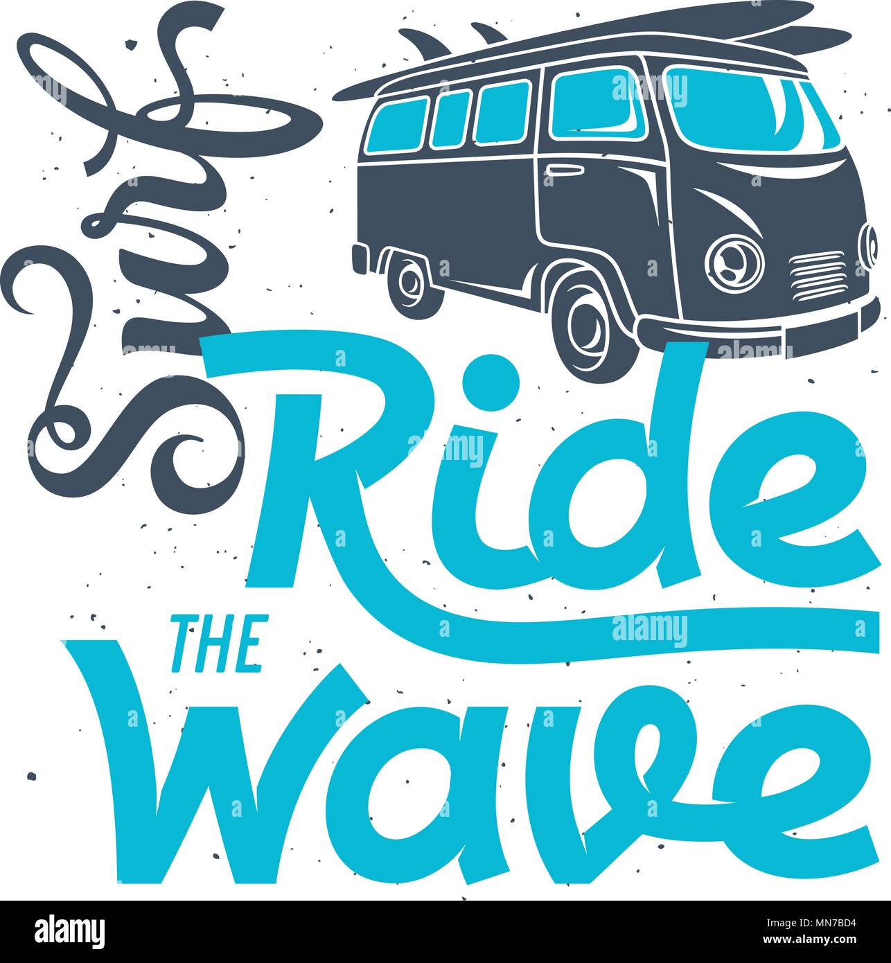 Illustrazione di surf. Surf fatto a mano scritte. T-shirt abbigliamento stampa di grafica. Grafica originale Tee Illustrazione Vettoriale