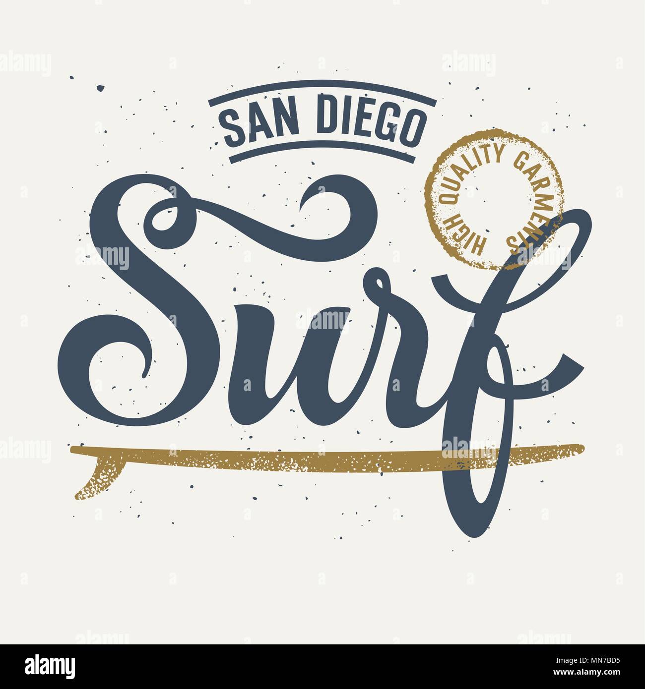 Illustrazione di surf / Surf tipografia fatti a mano / T-shirt abbigliamento stampa di grafica / grafica originale Tee Illustrazione Vettoriale