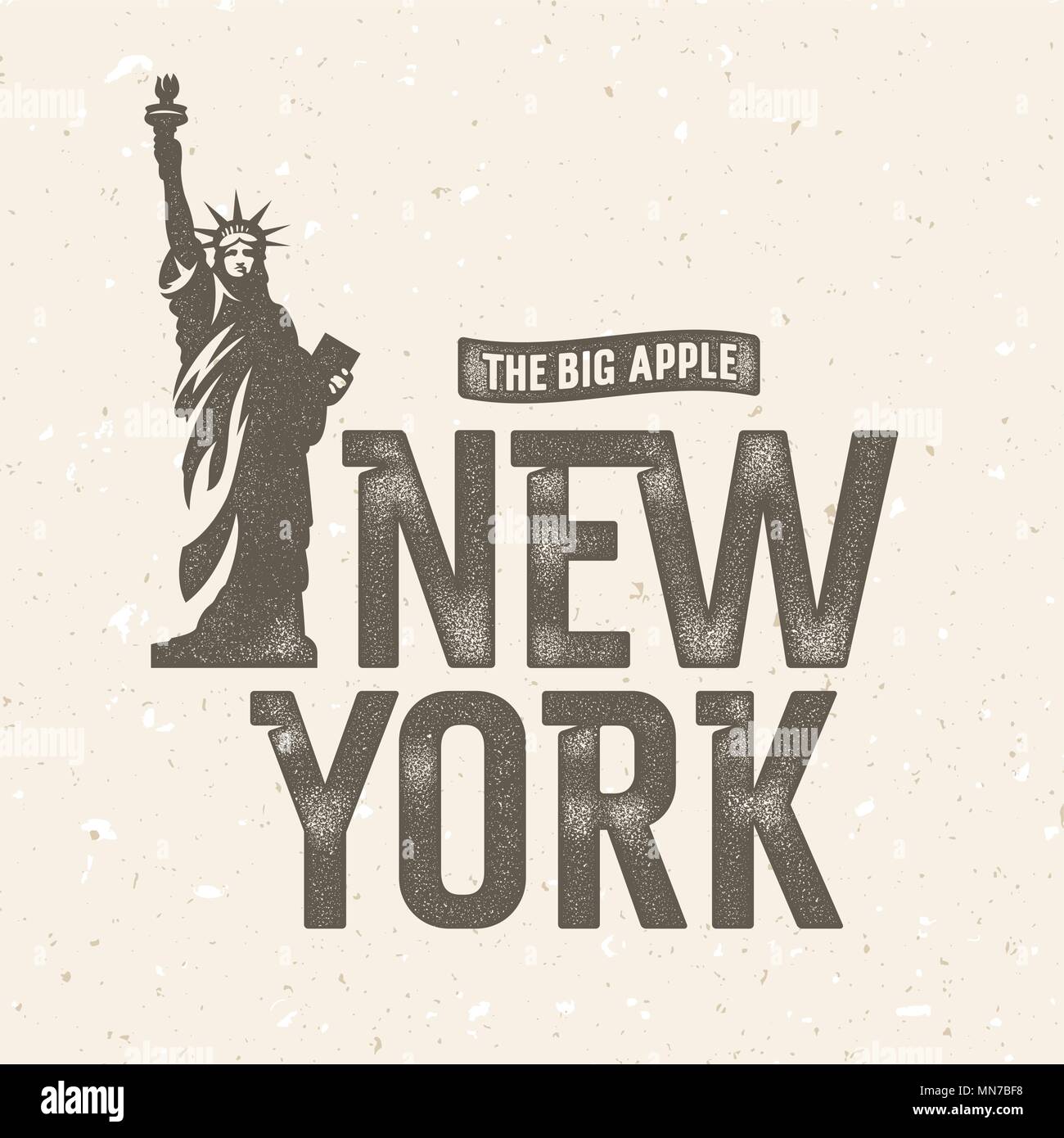 New York vintage t shirt moda abbigliamento stampa. Disegnata a mano a trama composizione tipografica. Statua della Libertà Illustrazione Vettoriale