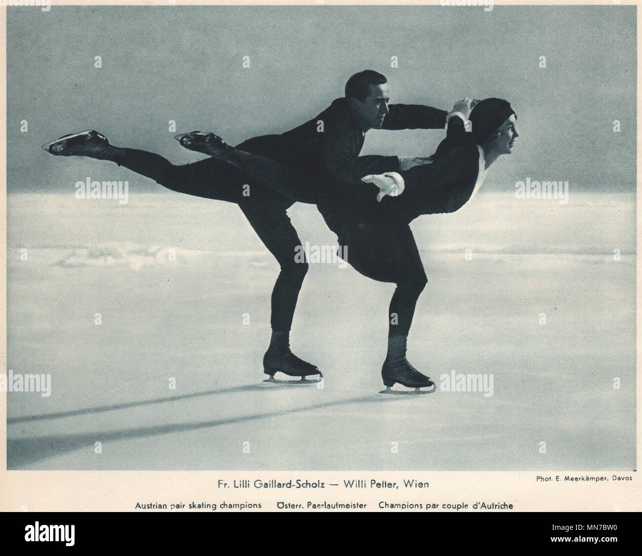 Ghiaccio pattinaggio di figura. Fr. Lilli Gaillard-Scholz - Willi Petter, Davos 1935 stampare Foto Stock